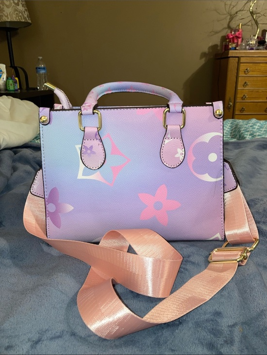 Handbags - Designer-Inspired Lavender Floral Tote with Pink Strap